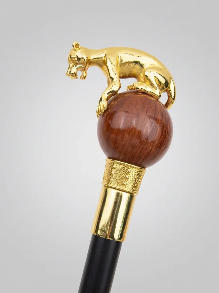 Canne de marche pommeau décoré léopard alliage bois - Vue 10 - Canne de marche